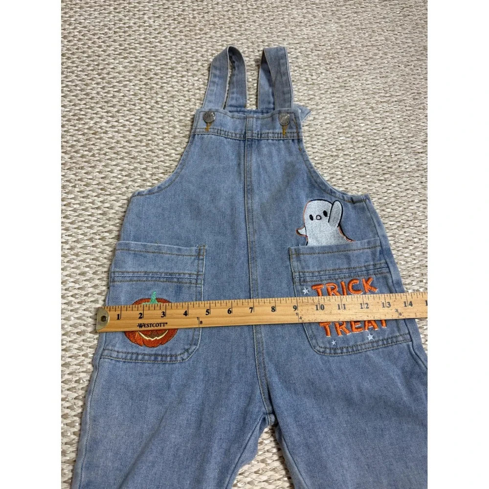 Halloween Denim Overalls Trick or Treat Pumpkin Ghost Embroidery 2T 3T toddler